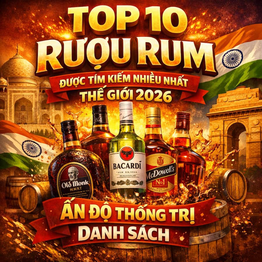 Top 10 Rượu Rum Được Tìm Kiếm Nhiều Nhất Thế Giới 2026: Ấn Độ Thống Trị Danh Sách