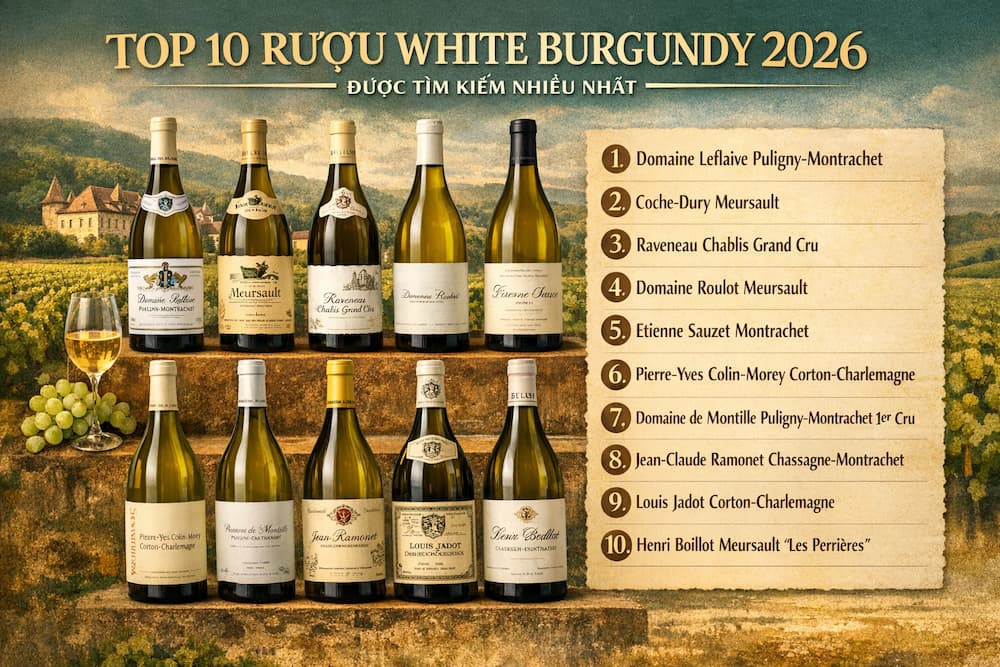 Top 10 Rượu White Burgundy Được Tìm Kiếm Nhiều Nhất 2026: Leflaive Thống Trị, Giá Trị Tốt Lên Ngôi