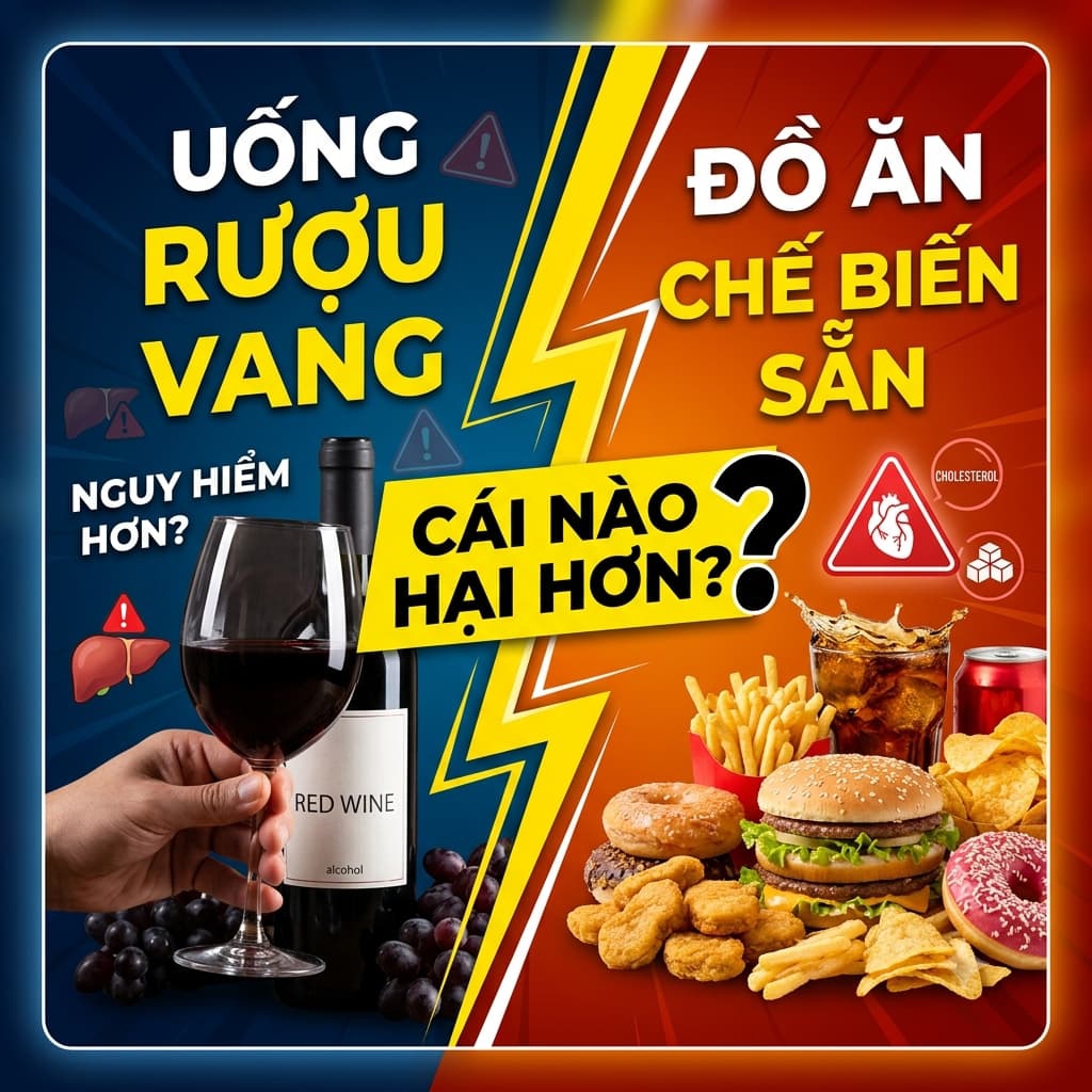 Uống rượu vang có nguy hiểm hơn đồ ăn chế biến sẵn hay không